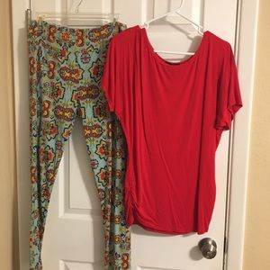 Lularoe Outfit-TC leggings and other brand shirt